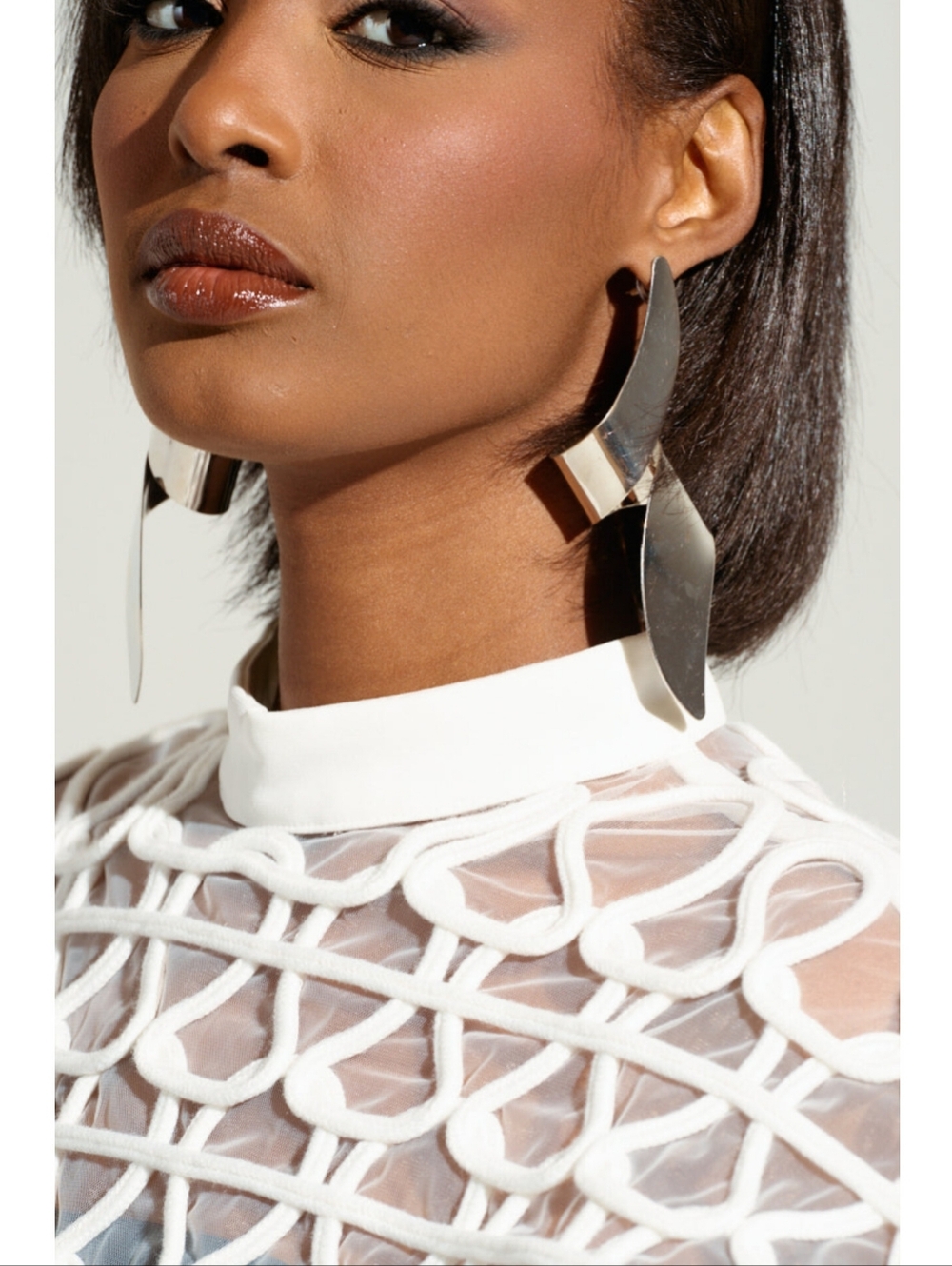Silver Curved Sculptural Statement Drop Earrings - Women Jewelry